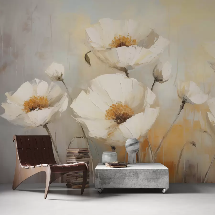 murales de pared Amapolas blancas vintage w08123