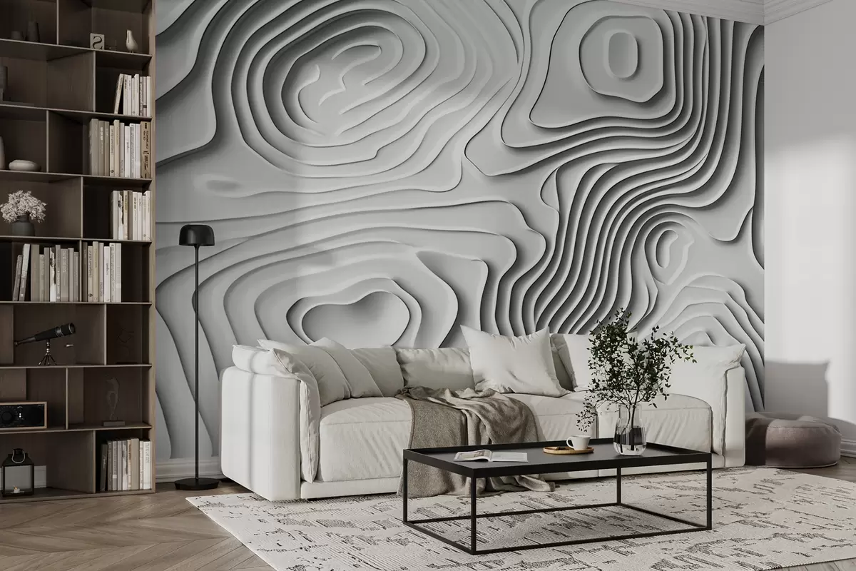murales de pared Diseño abstracto blanco de capas fluidas de múltiples capas. w01336