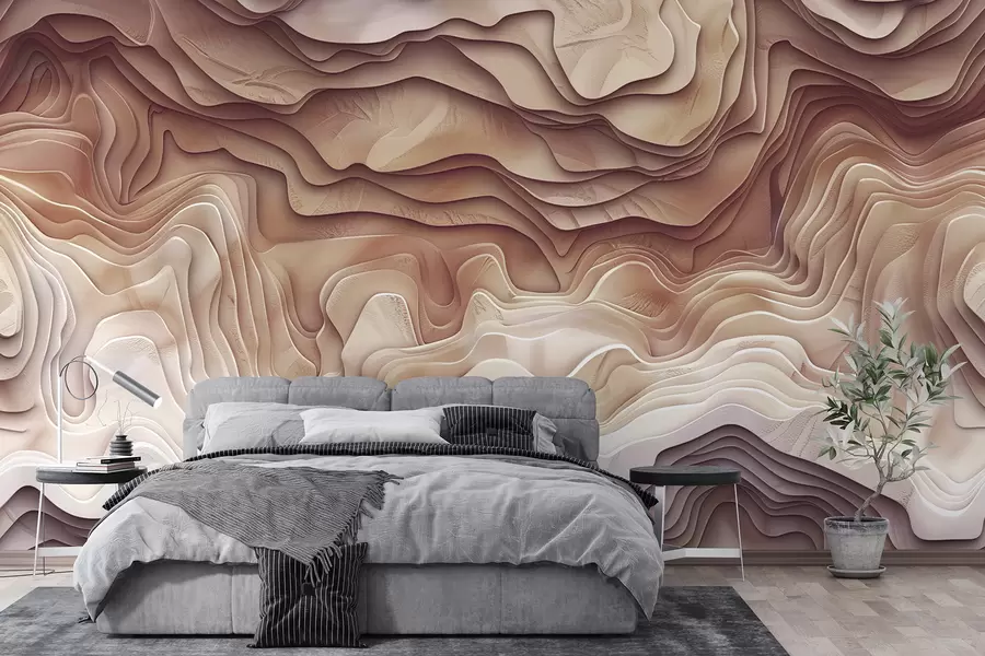 murales de pared Mapa topográfico 3D con contornos de relieve en tonos rosa claro w01337