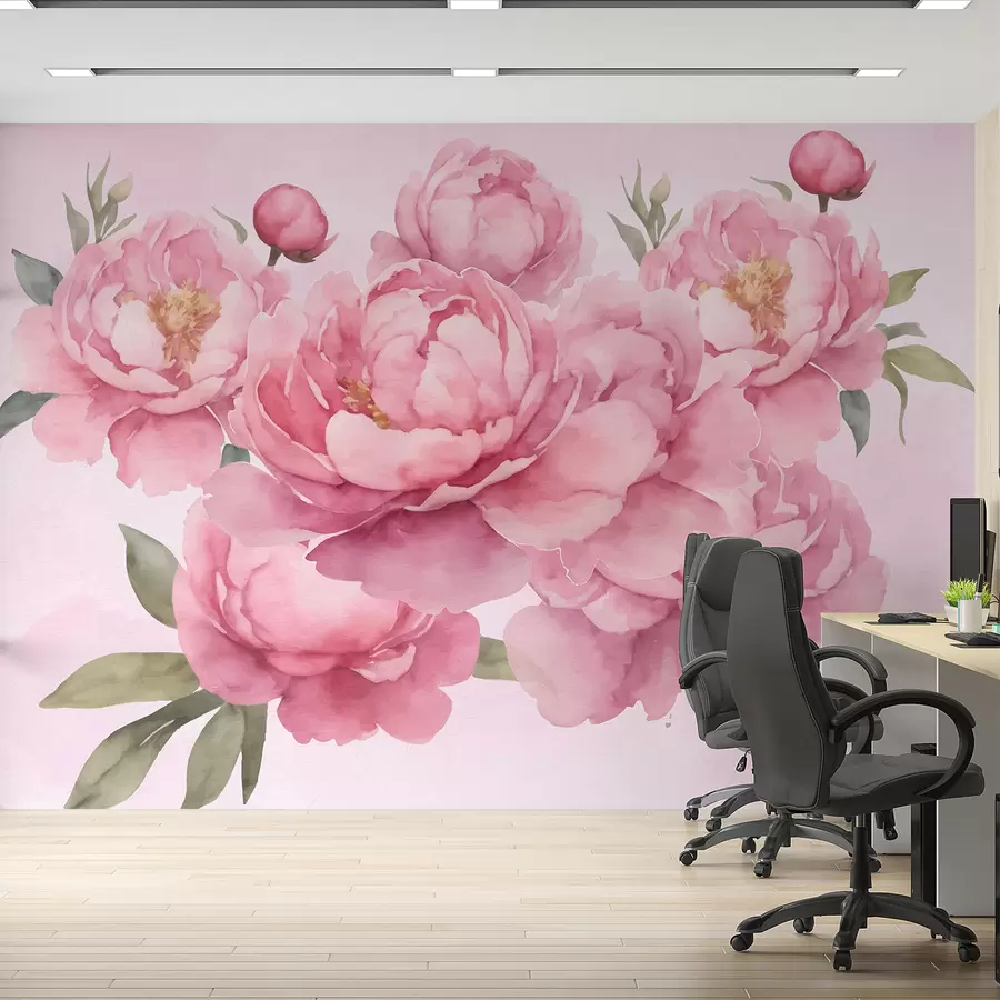 murales de pared Peonías rosas grandes con pinturas de acuarela. w01378
