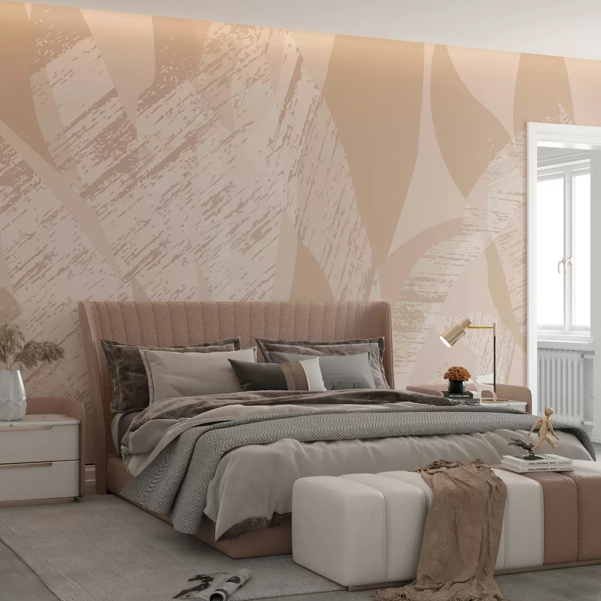 murales de pared Hojas grunge en color melocotón w08178