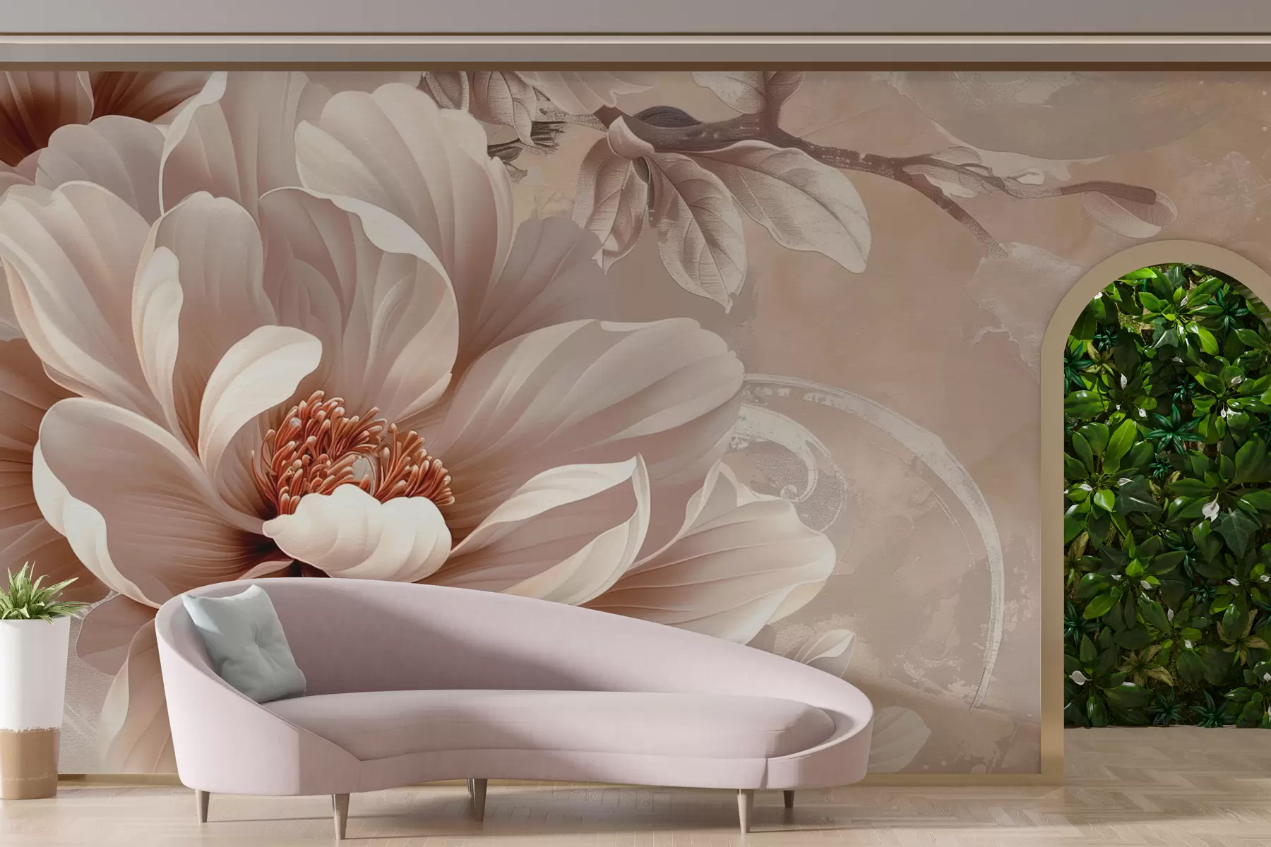 murales de pared Gran flor rosa en una pared grunge w08181