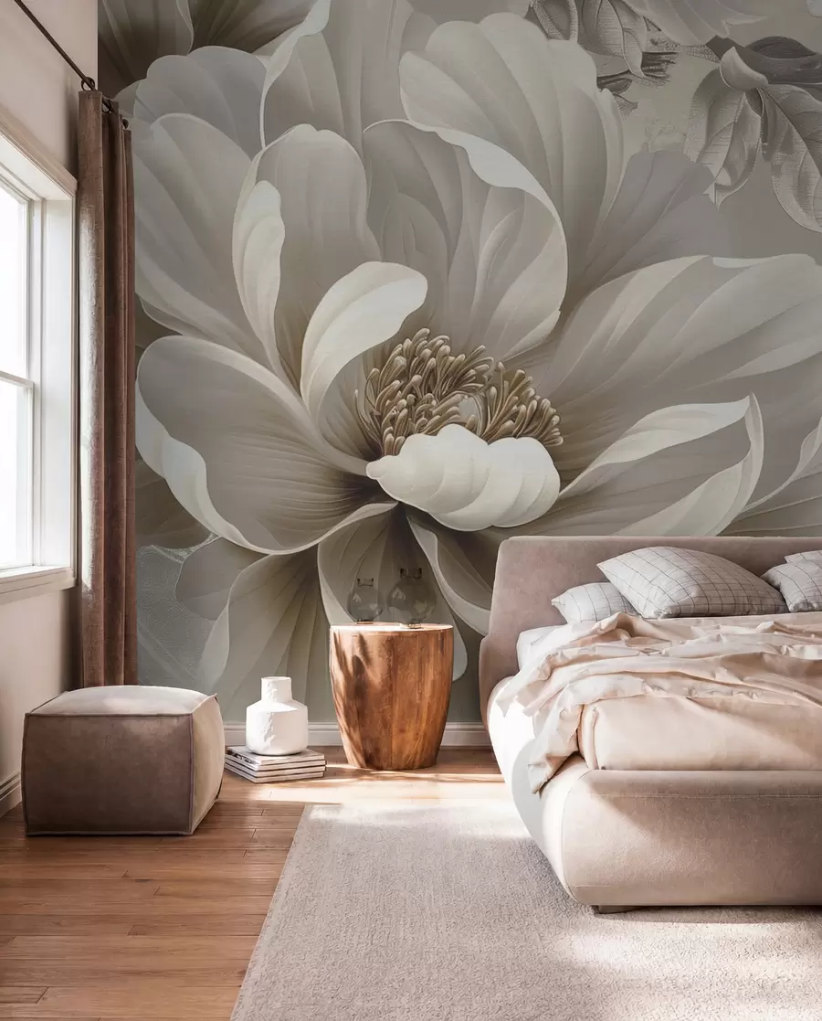 murales de pared Flor marfil y volutas w08181v2
