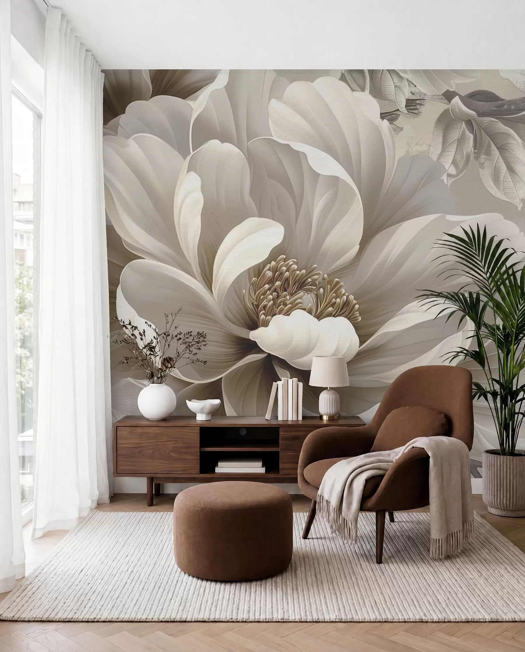 murales de pared Flor marfil y volutas w08181v2