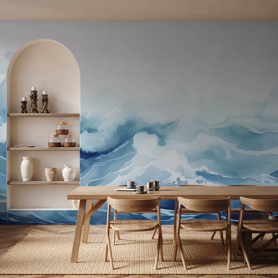 murales de pared Acuarela de olas del mar, color azul. w00962