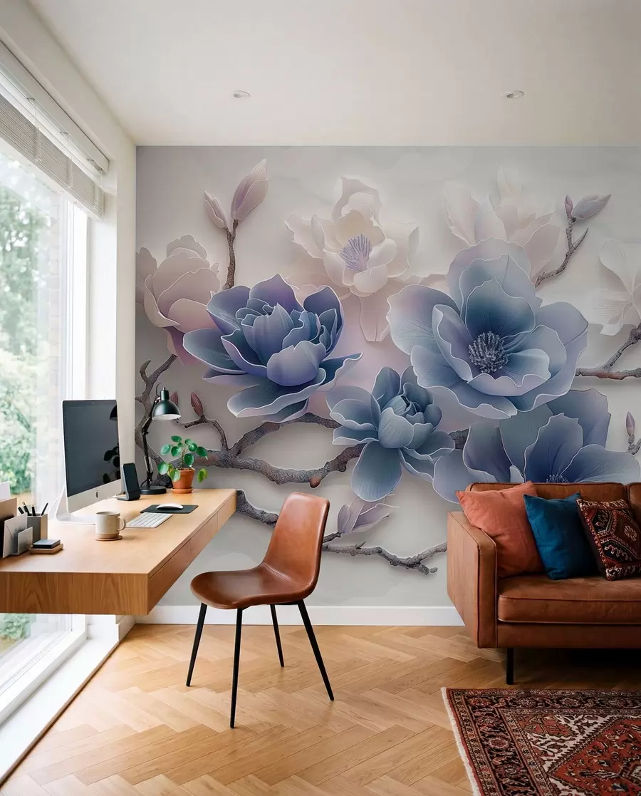 murales de pared Magnolia en azul w01359v1