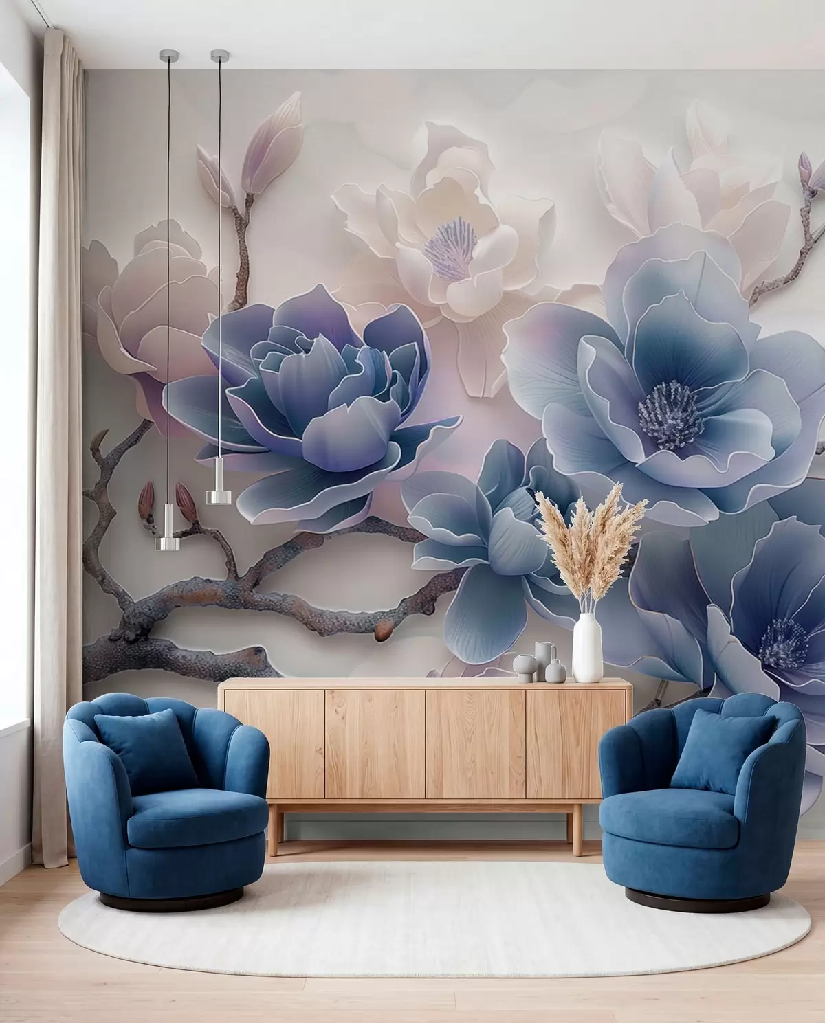 murales de pared Magnolia en azul w01359v1