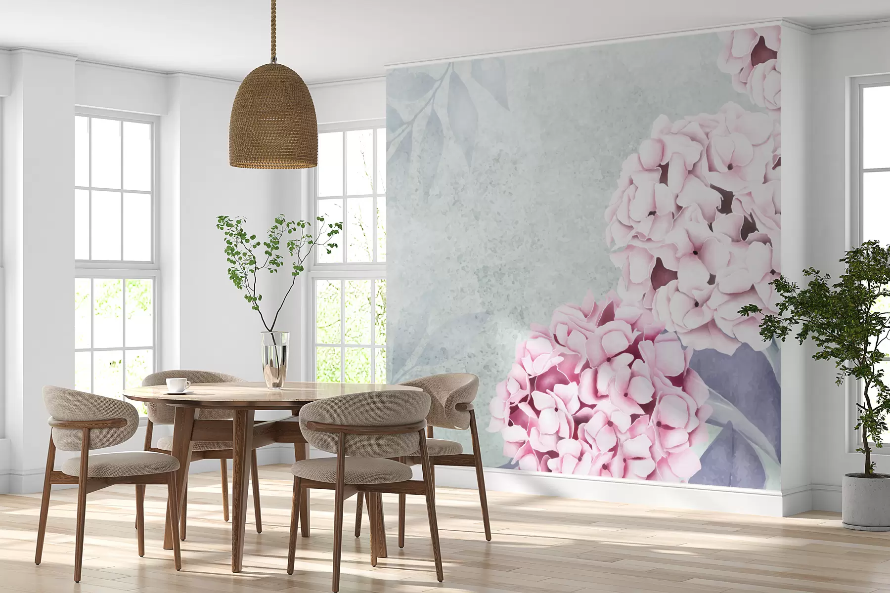 murales de pared Grandes flores rosas sobre un fondo de pared gris w01402v1