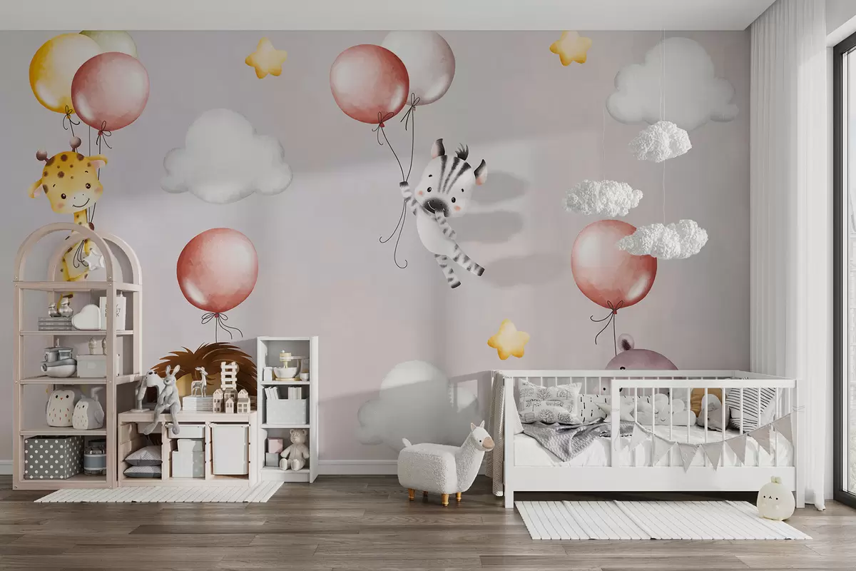 murales de pared Animales volando en globos inflables w01405