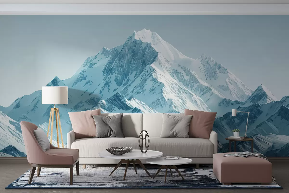 murales de pared Montañas azules nevadas w01391
