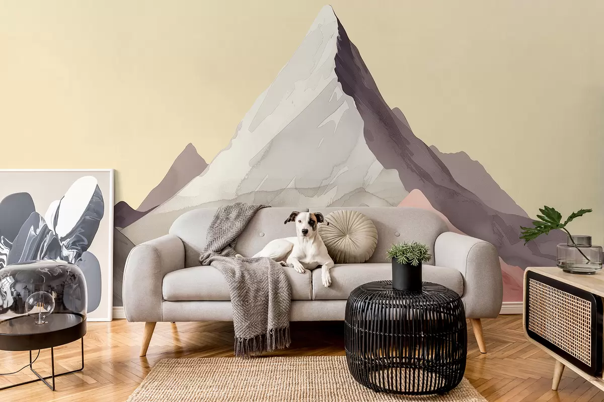 murales de pared Montañas pastel con acento rojo w01393