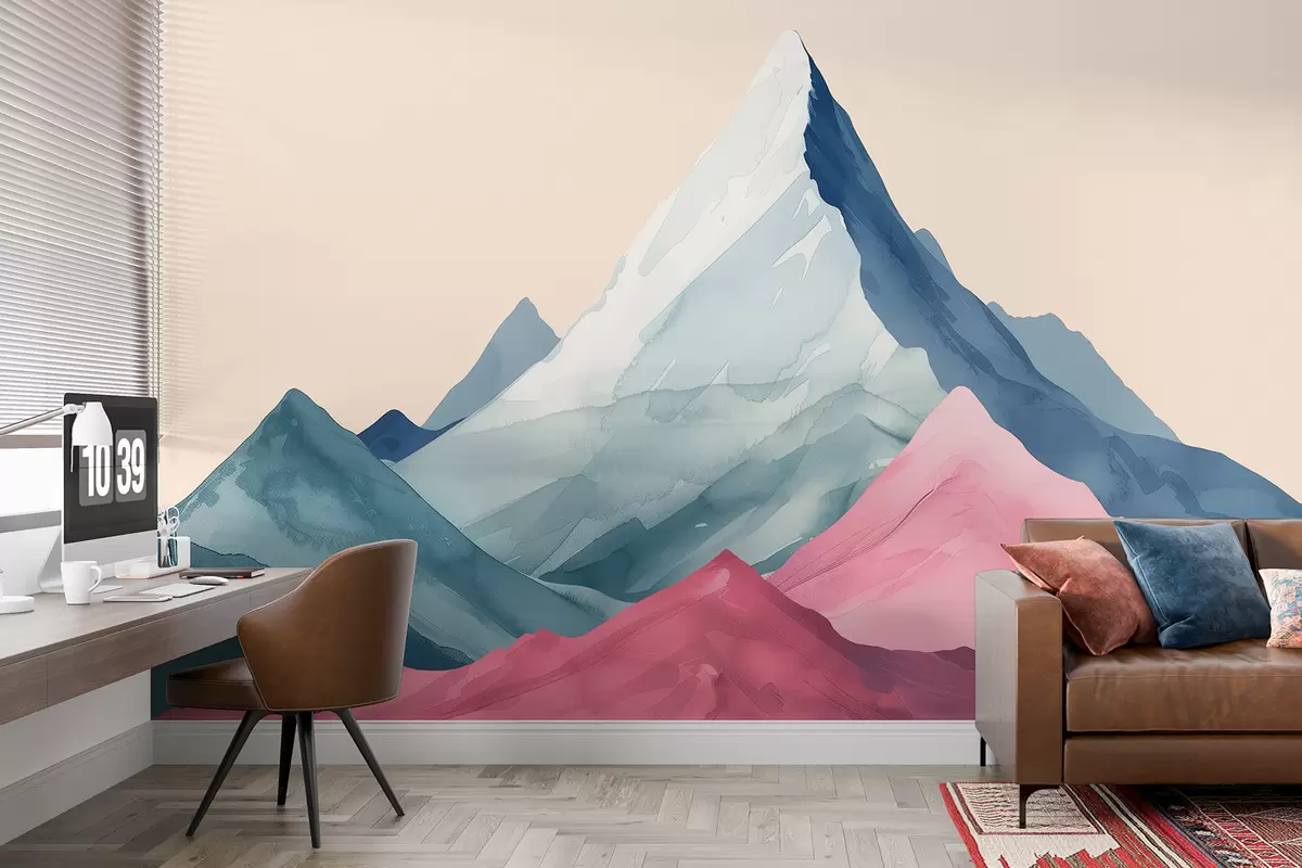 murales de pared Montañas pastel con acento rosa w01393v1