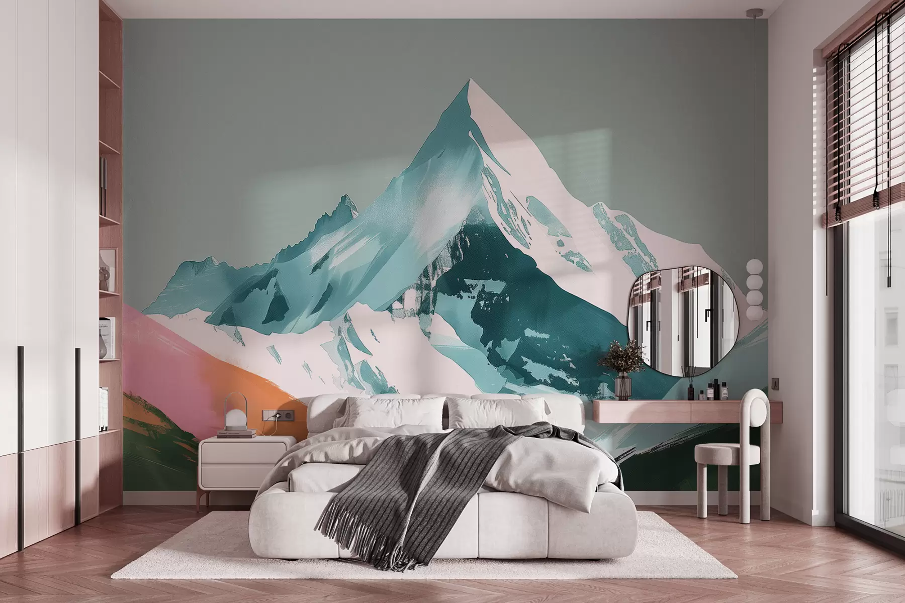 murales de pared Paisaje de montaña con acento rosa w01394v1