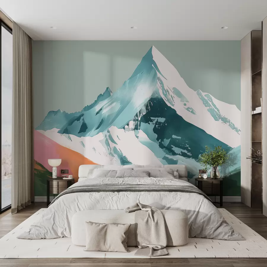 murales de pared Paisaje de montaña con acento rosa w01394v1