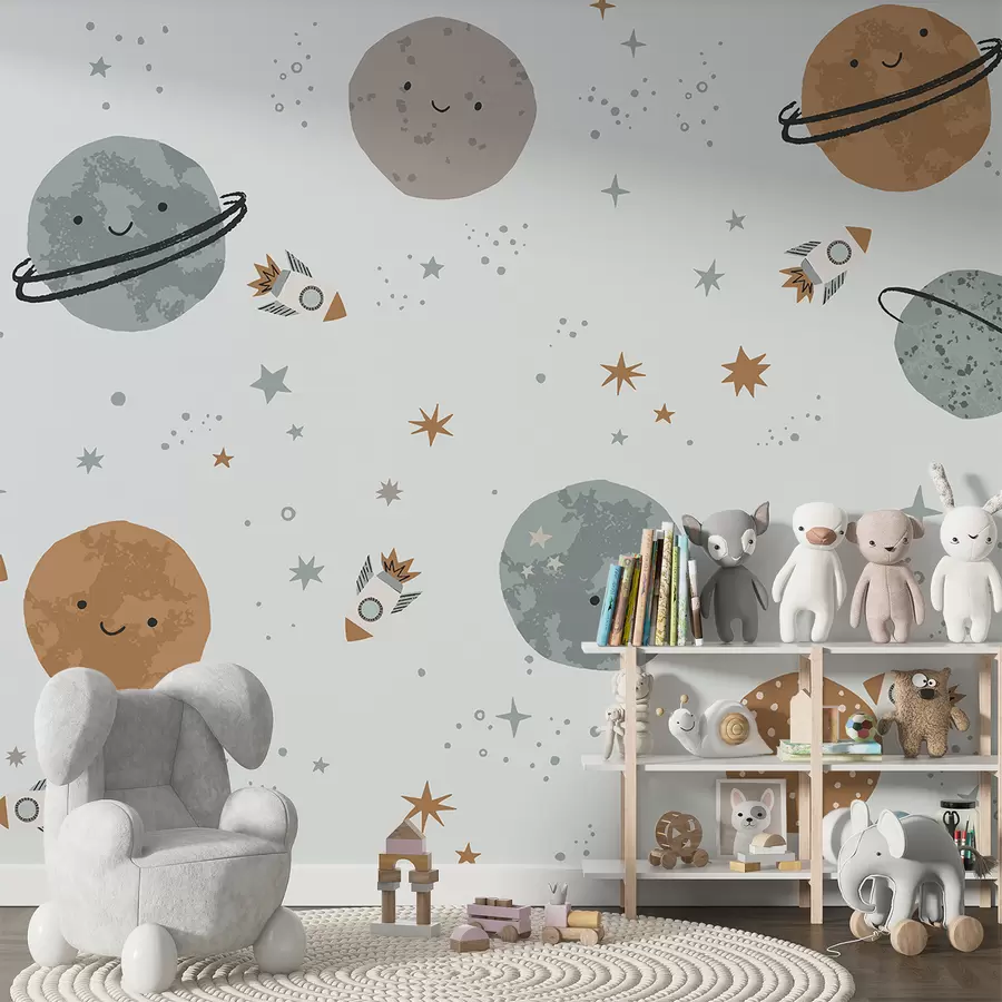 murales de pared Fondo de pantalla infantil, espacio, planetas w01417