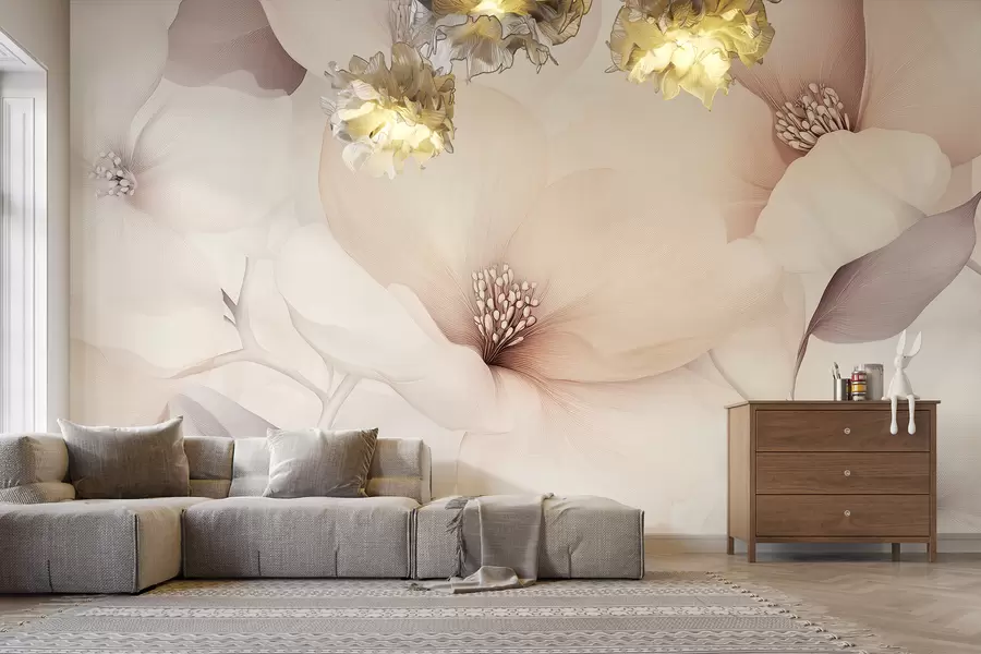 murales de pared Flores acrílicas, composición floral, naturaleza, colores beige pastel w01447