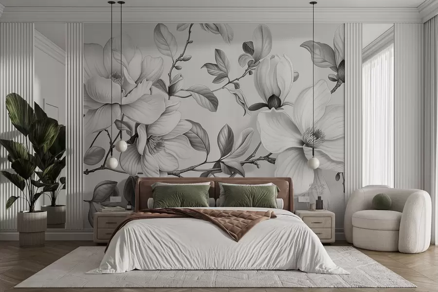 murales de pared Elegancia monocromática de magnolia w01429