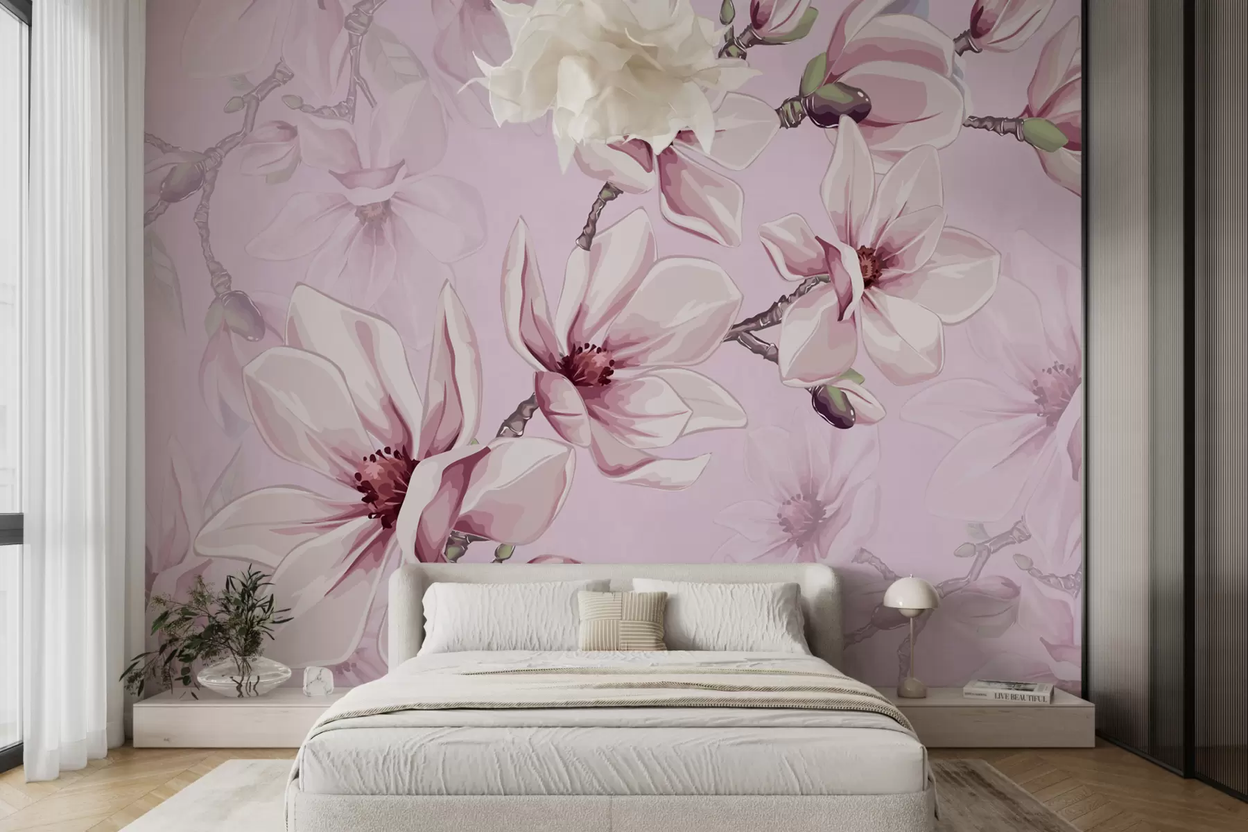 murales de pared Delicada magnolia rosa de cerca w00982