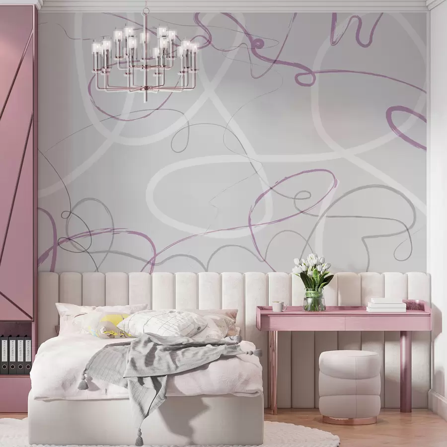 murales de pared Líneas abstractas de color púrpura sobre un fondo gris w01455v2