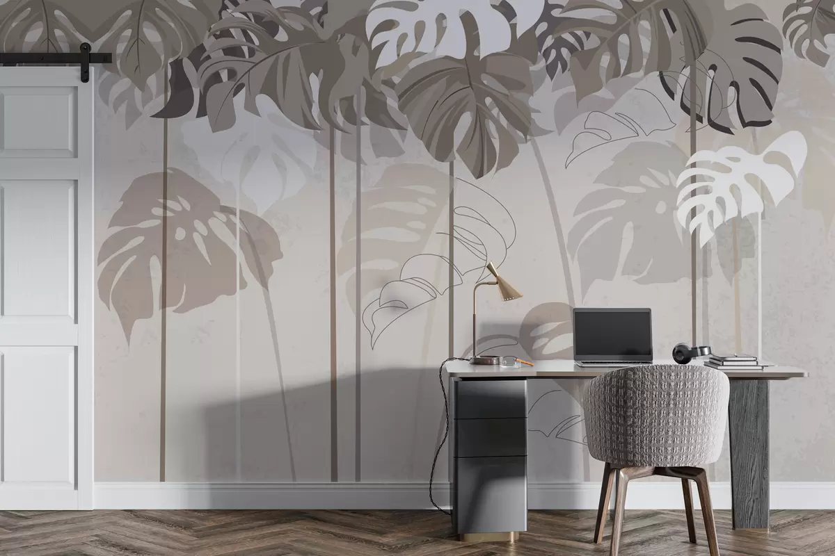 murales de pared Hojas de Monstera tropical en tonos beige w01454v1