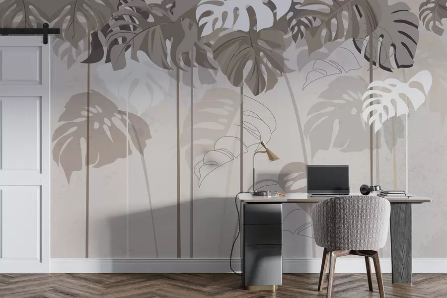 murales de pared Hojas de Monstera tropical en tonos beige w01454v1