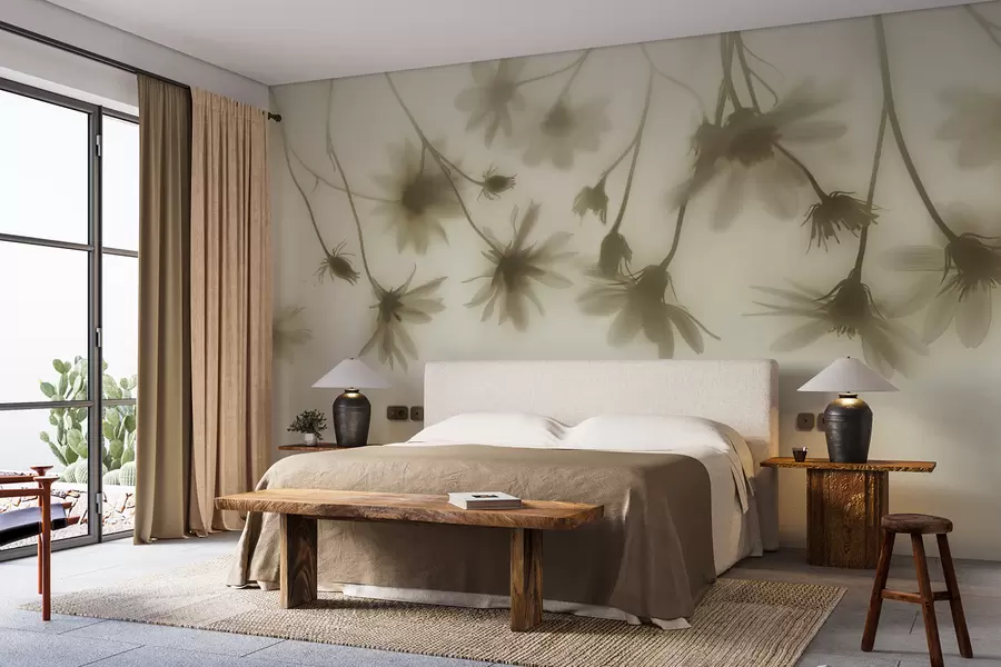 murales de pared Delicadas flores en la niebla colgando desde arriba en colores pastel. w01469v1