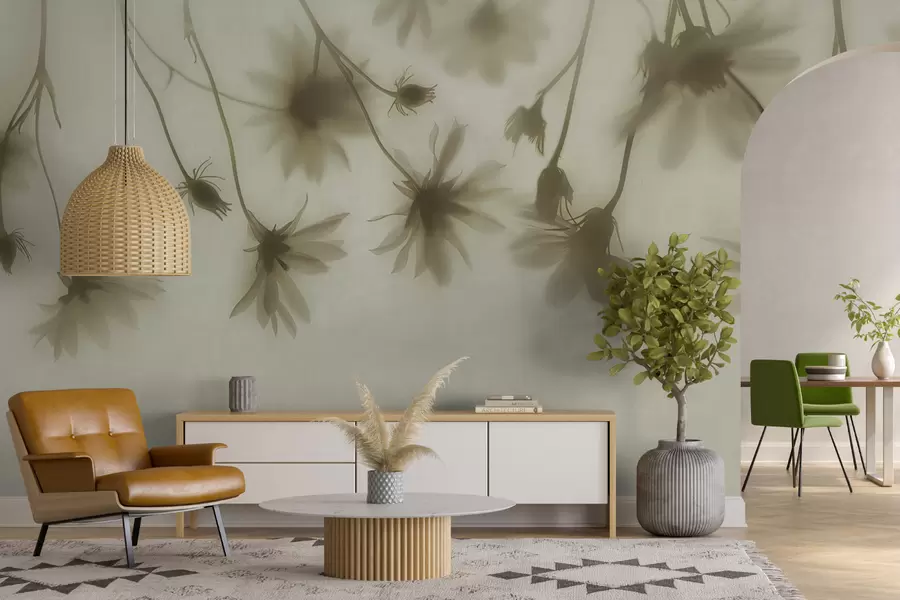 murales de pared Delicadas flores en la niebla colgando desde arriba en colores pastel. w01469v1