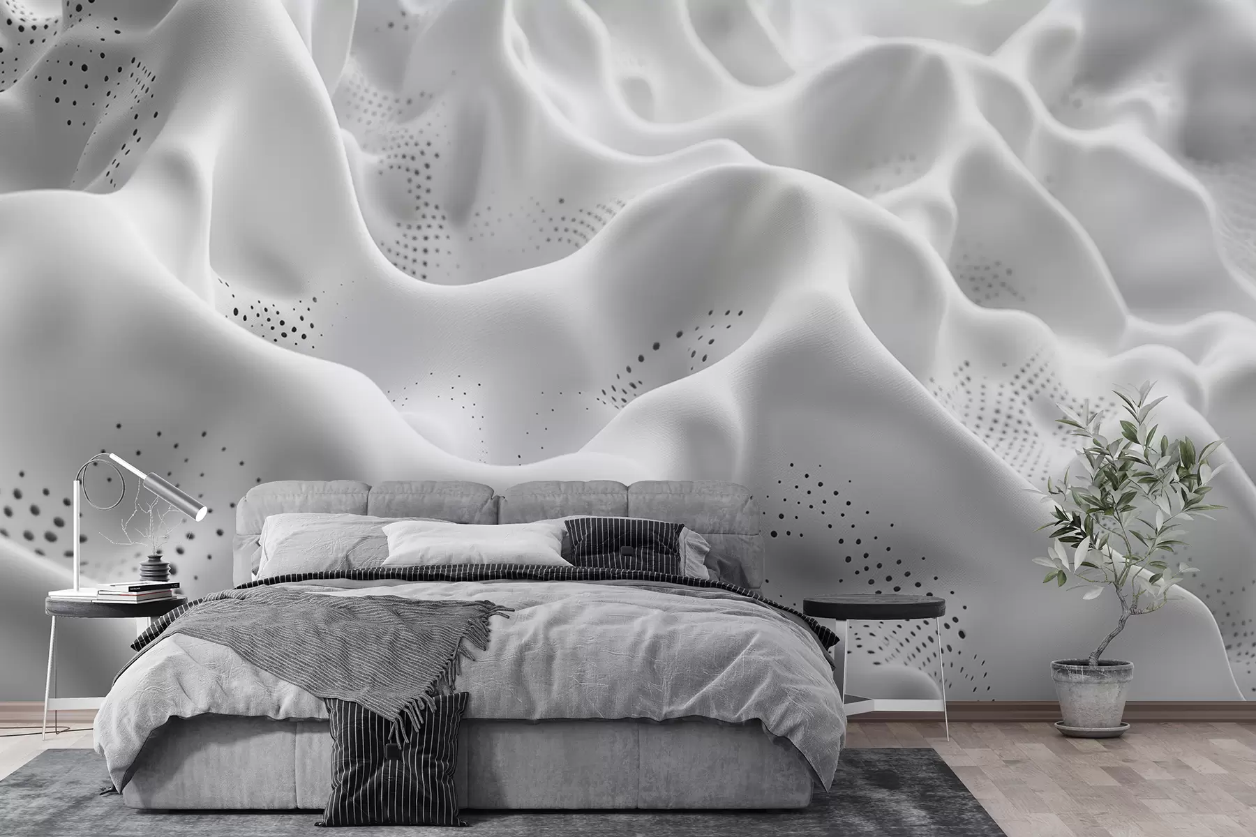 murales de pared Colinas blancas minimalistas y abstractas con ondas y curvas.  w01473