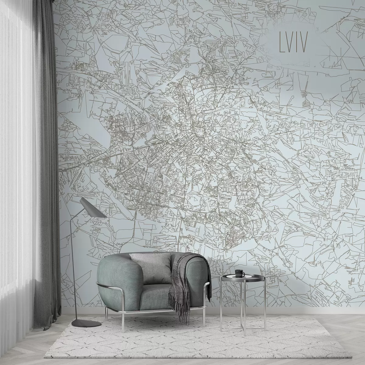 murales de pared Mural de pared con retrato de la ciudad de Lviv sobre fondo azul claro  w01023