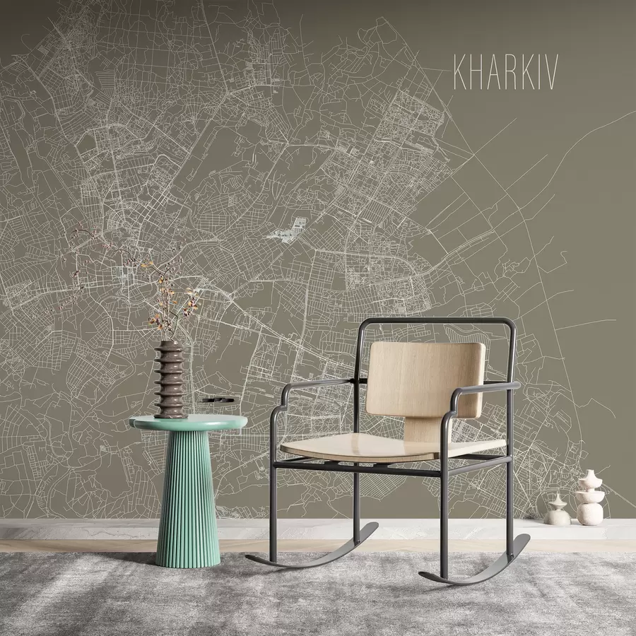 murales de pared Mapa ampliado Mural de pared con retrato de la ciudad de Járkov sobre fondo marrón  w01024v1