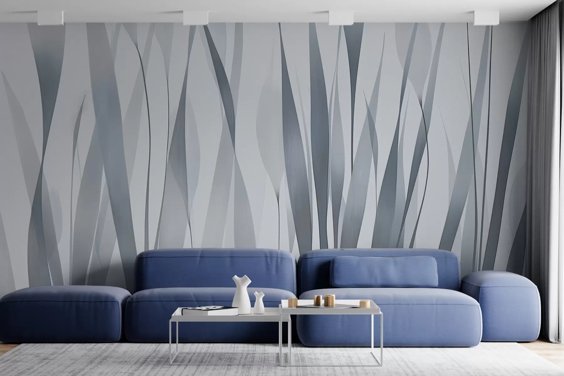murales de pared Hojas translúcidas en tonos azules. w01018v2