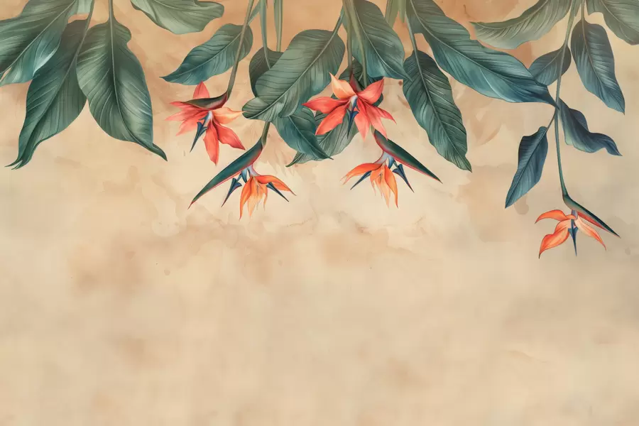 murales de pared Floración tropical sobre fondo de acuarela beige w01485