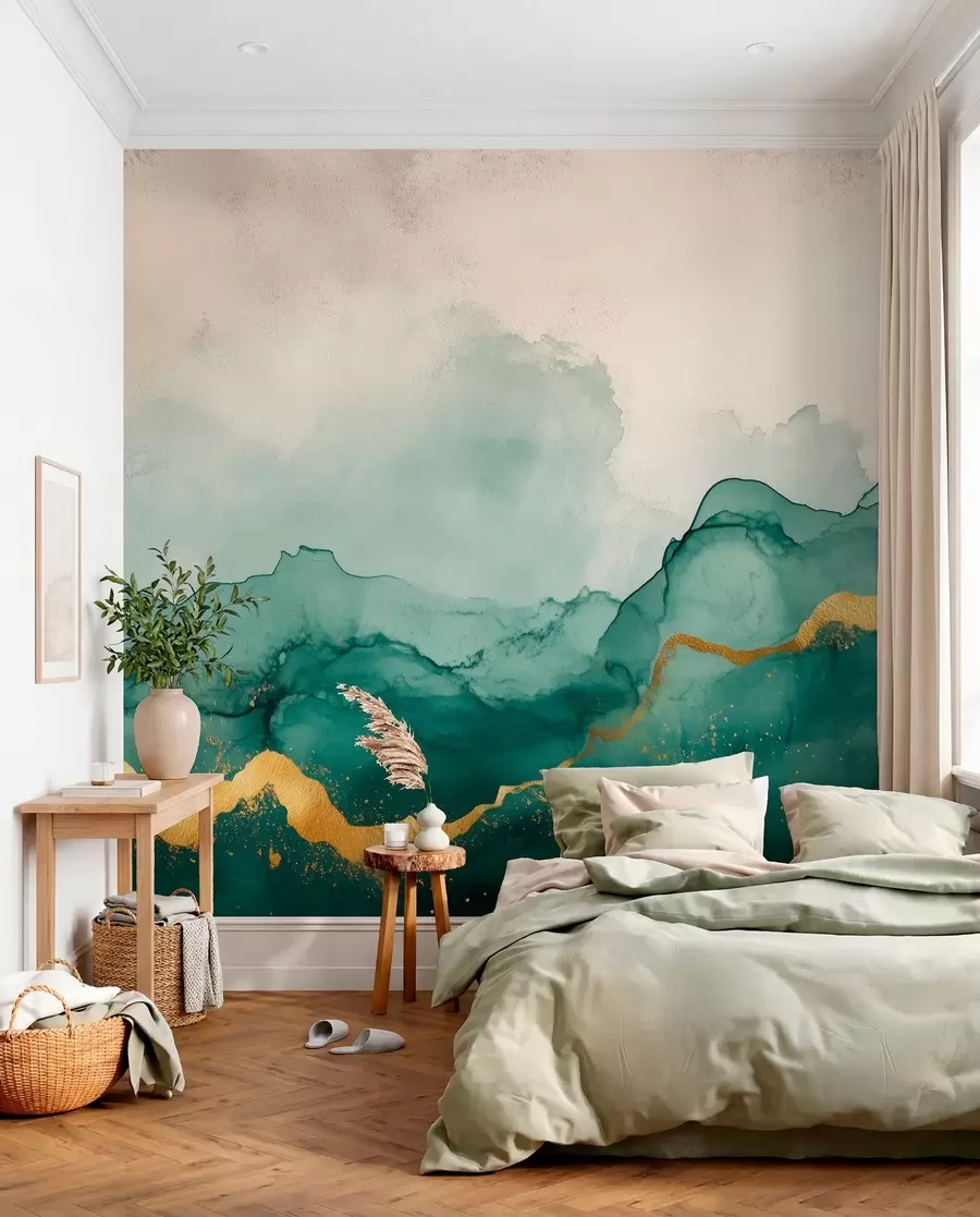 murales de pared Composición de acuarela esmeralda vintage w01362v1