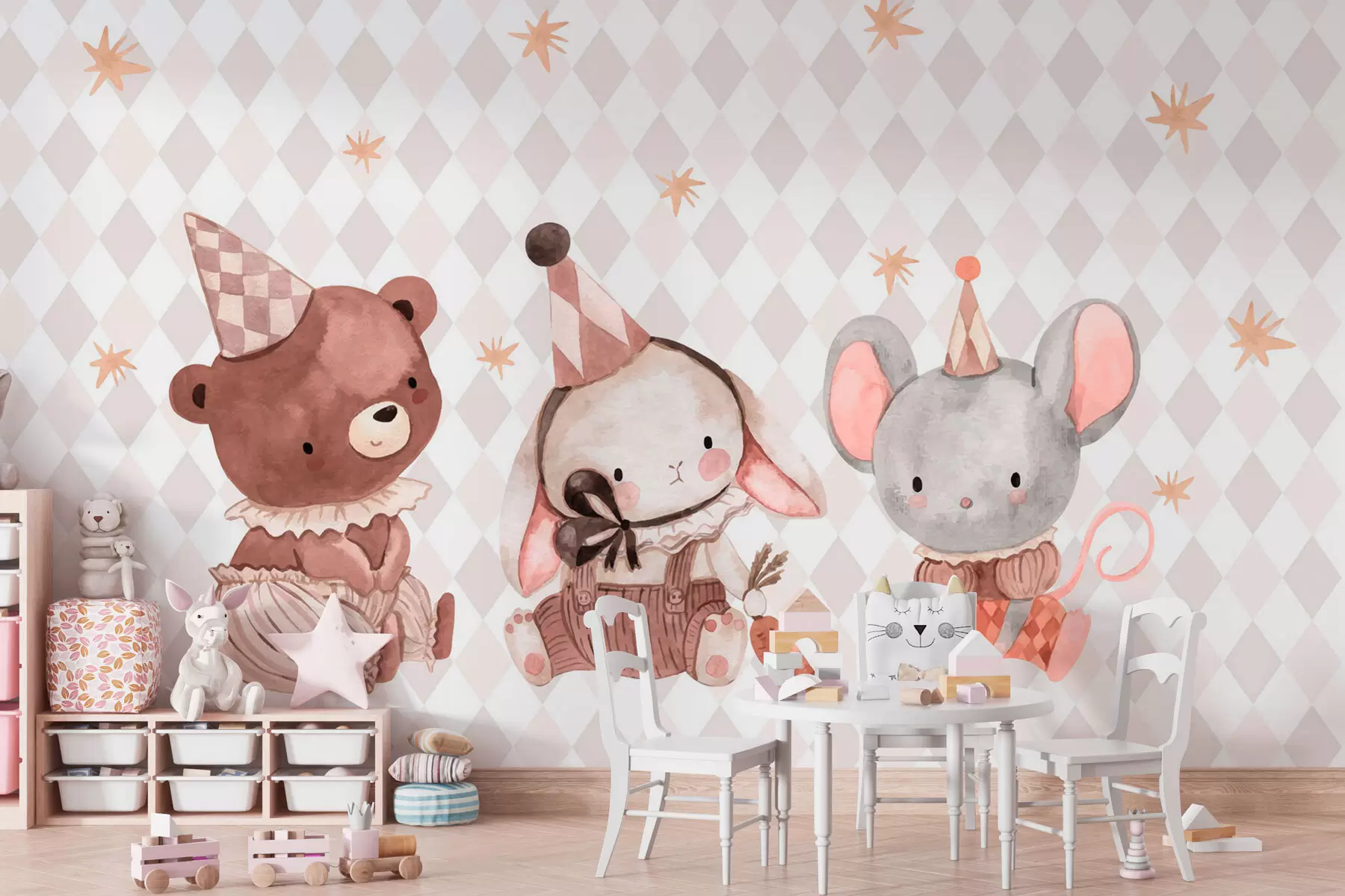 murales de pared Lindos animales al estilo escandinavo w01498