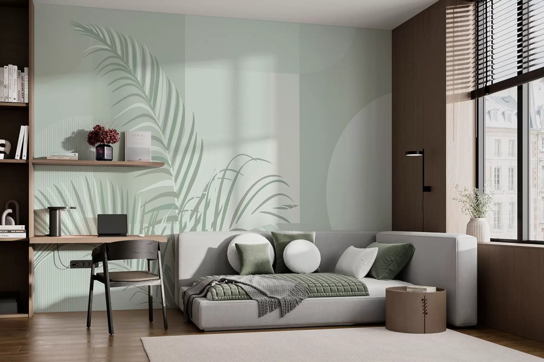 murales de pared Geometría y hojas de palma w01501v3