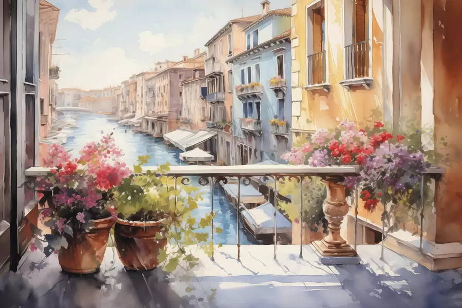 murales de pared Balcón florido en Venecia w01052