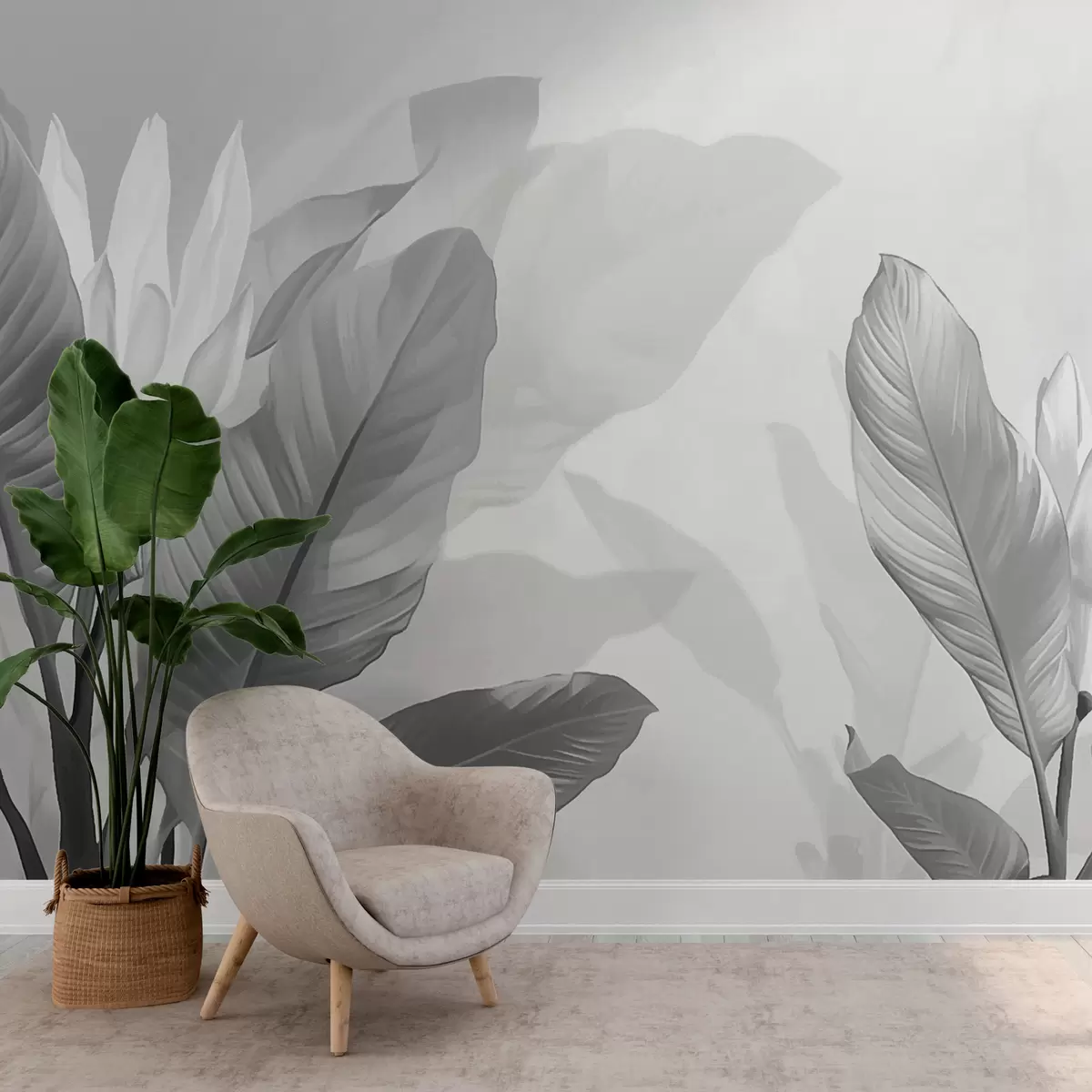 murales de pared Hojas en blanco y negro w01068