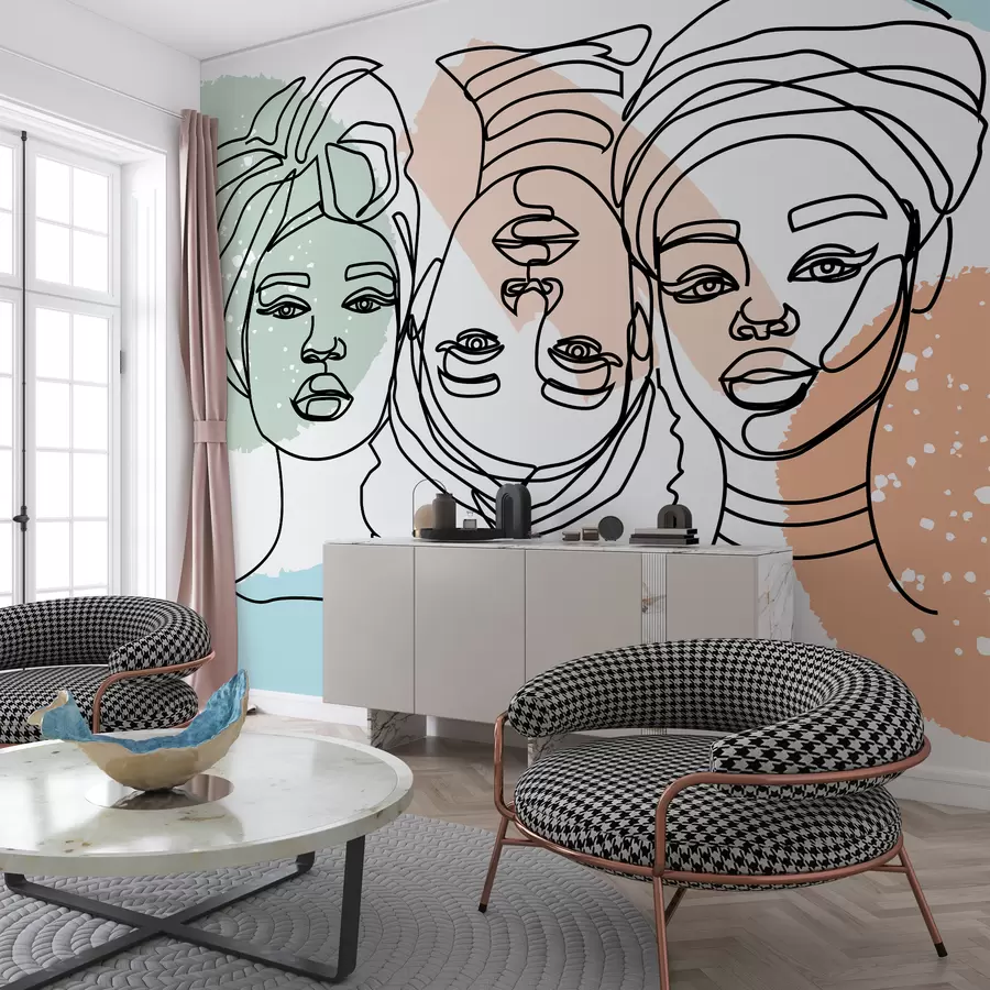 murales de pared Tres mujeres,mujer con lineas,colores suaves,abstracto w01570