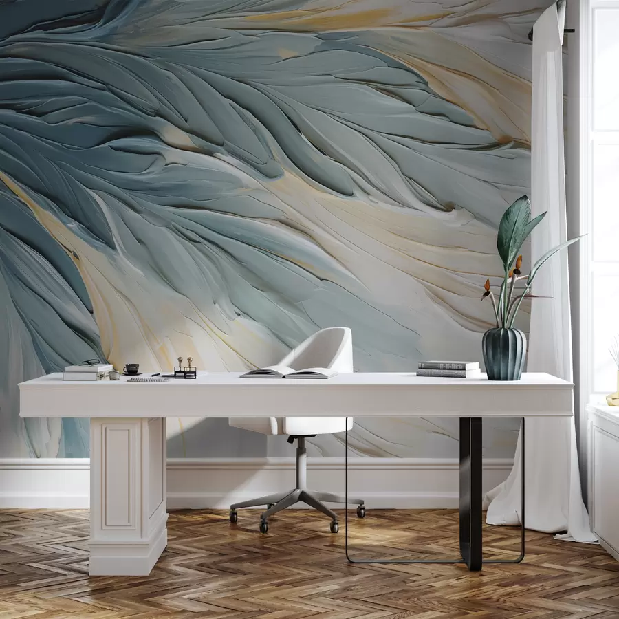 murales de pared Trazos abstractos de pintura azul, gris y beige w01561