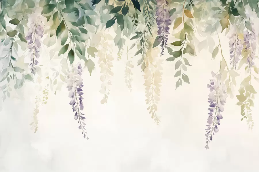 murales de pared Adorno de flor de glicina, floral, acuarela, colores naturales w01545