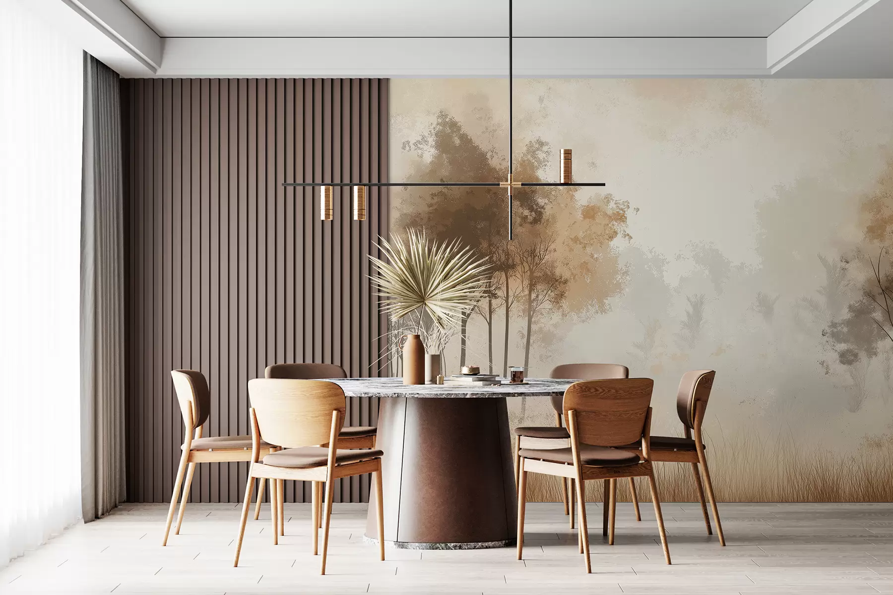 murales de pared Paisajes de naturaleza, árboles en el bosque, textura grunge, colores beige w01564