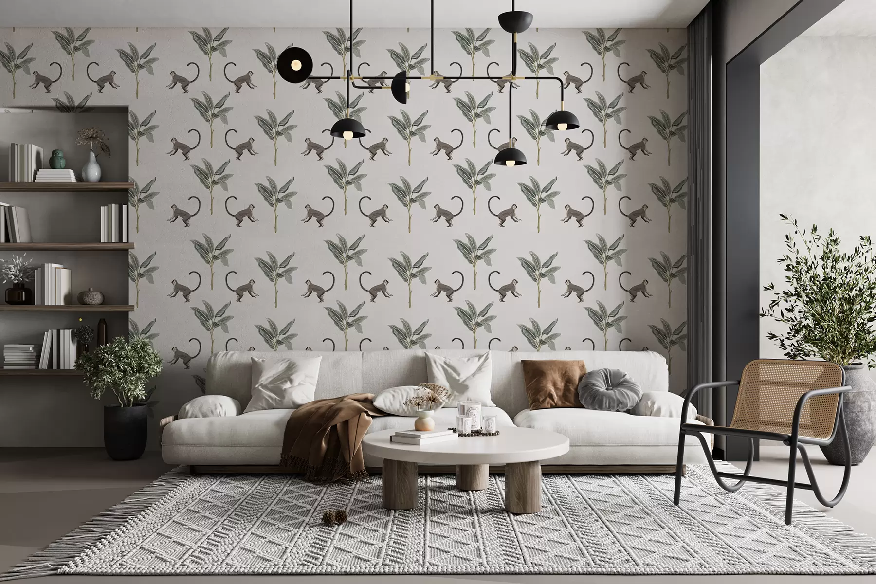 murales de pared Hojas,patrón,mono,fondo gris w01526v1