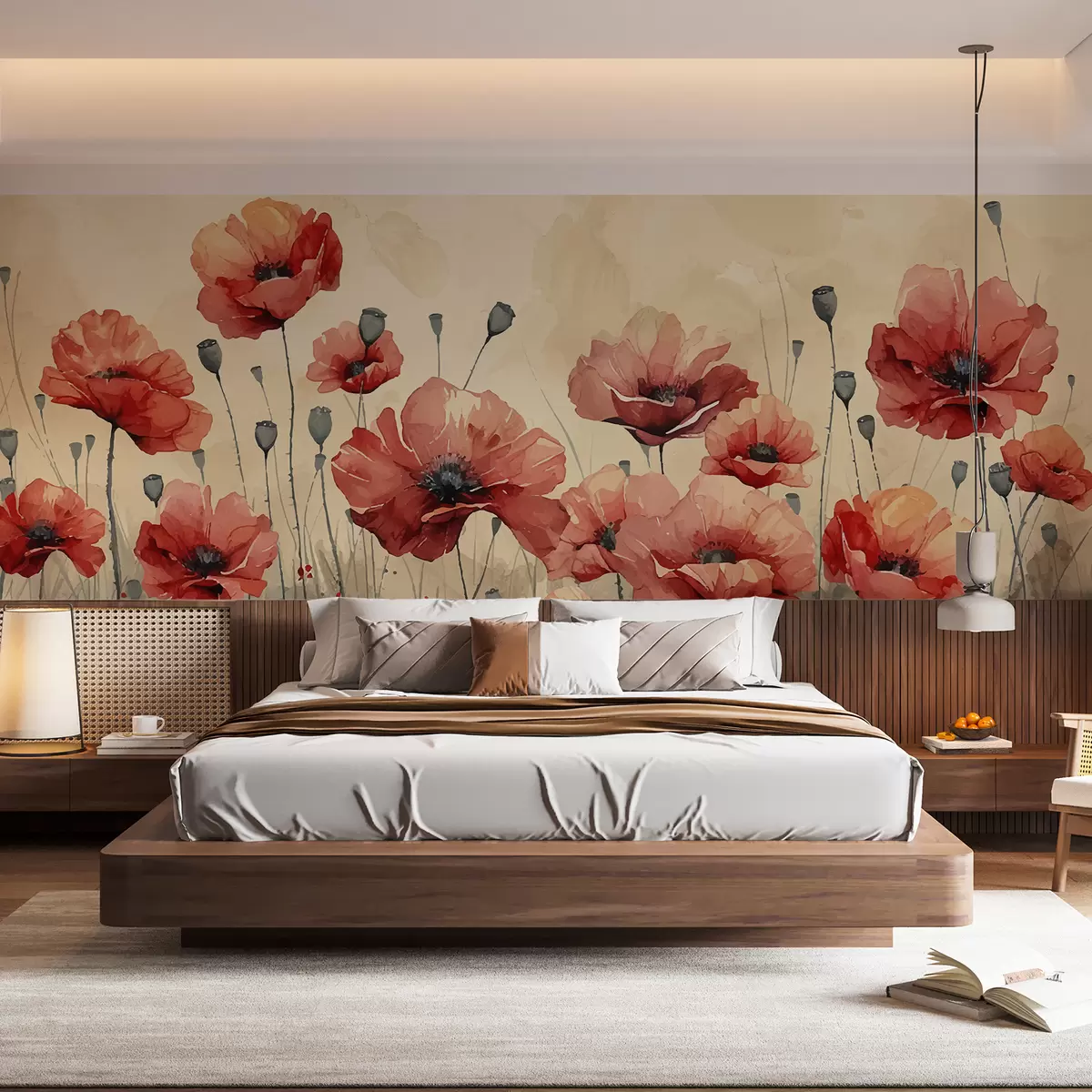 murales de pared Amapolas rojas en acuarela w01533