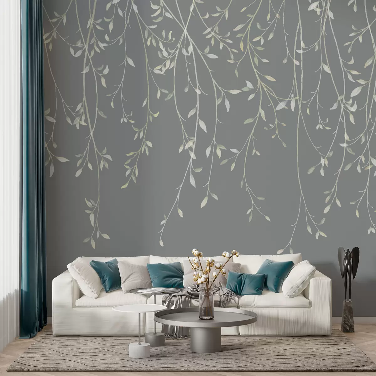 murales de pared Ramas colgantes sobre fondo gris w01522v1