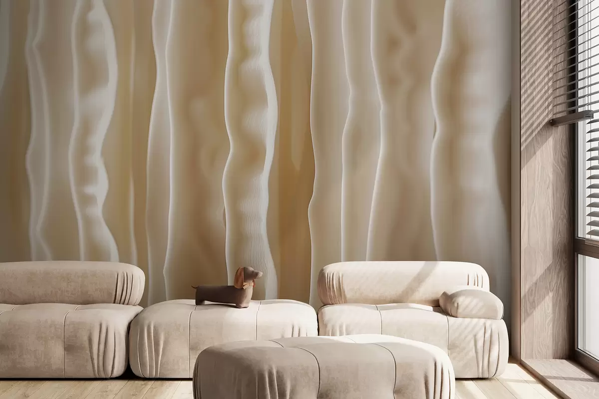murales de pared Escena abstracta de material orgánico, tallada en 3D a rayas verticales en color beige w01541