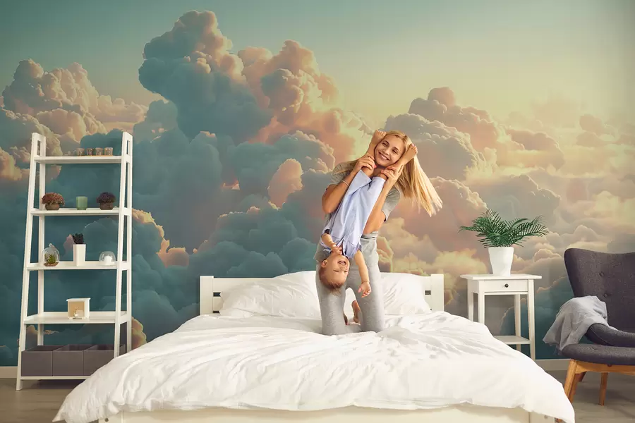 murales de pared Cielo brillante con muchas nubes de colores claros w01543