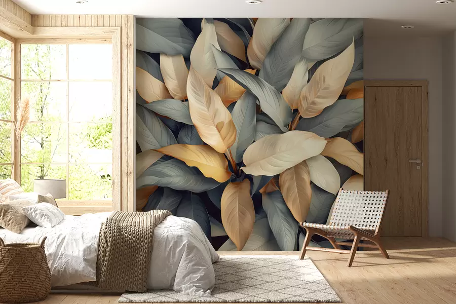 murales de pared Plantas tropicales en colores rosa y beige w01586v1