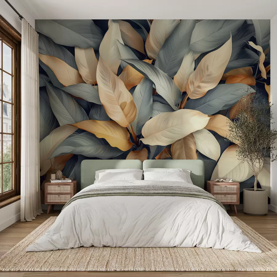 murales de pared Plantas tropicales en colores rosa y beige w01586v1