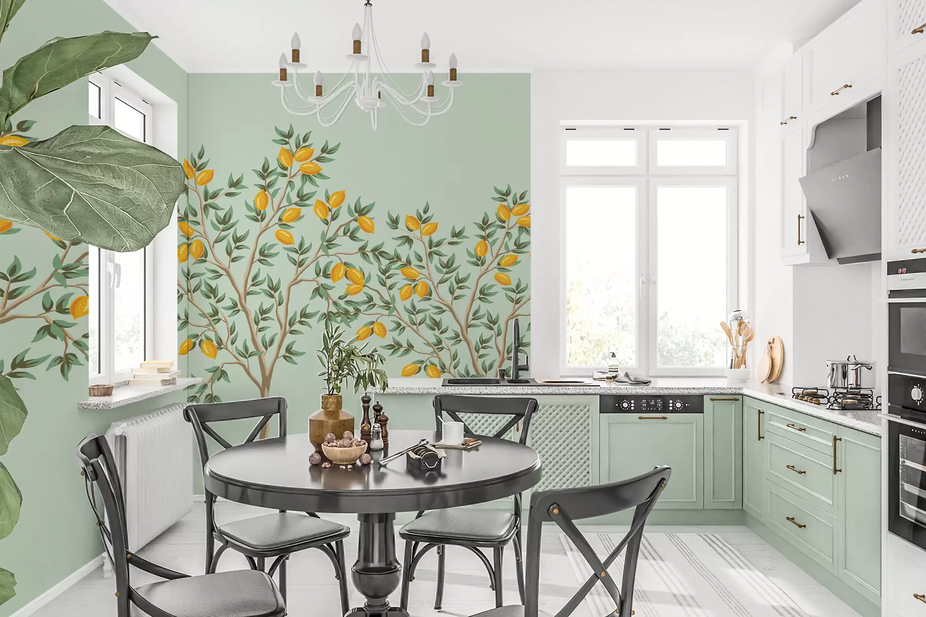 murales de pared Limonero, fondo verde w01661v2