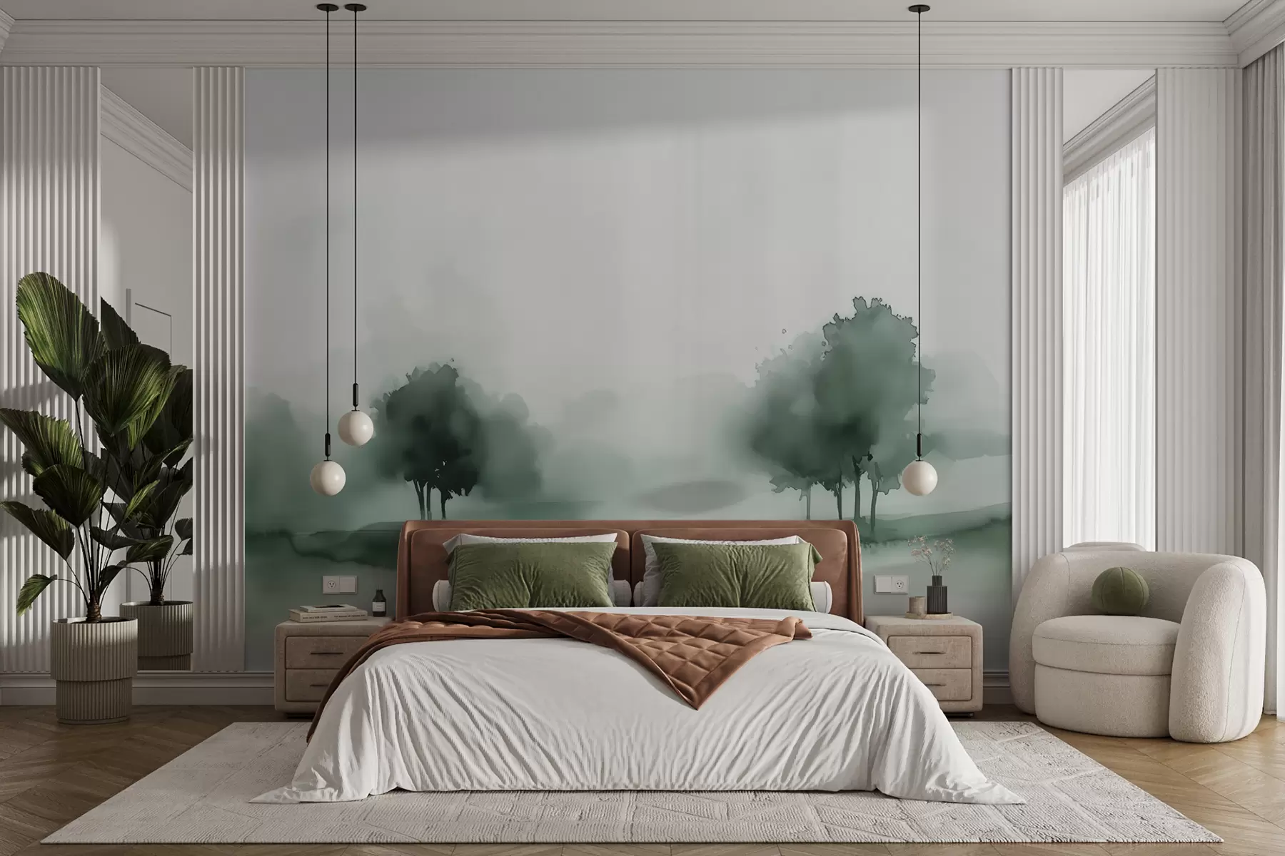 murales de pared Acuarela minimalista en tonos verdes w01655